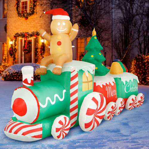 The Holiday Aisle® 10 Ft Inflatable Christmas Train Outdoor Decoration